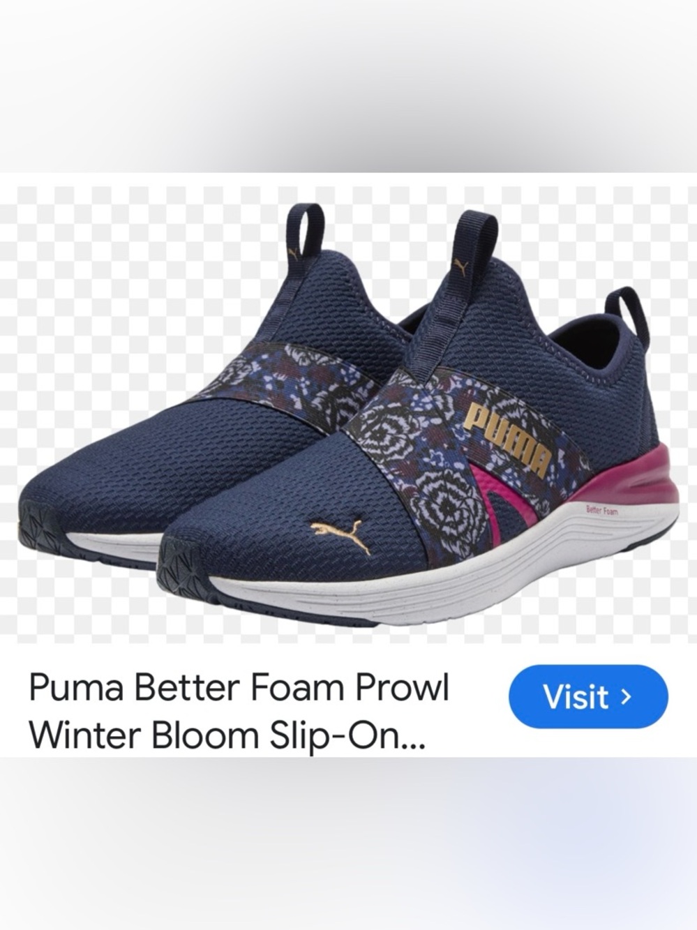 Puma Navy and Magenta Slip-On Floral Strap Sneakers
